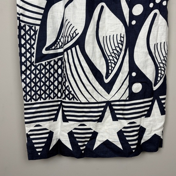 Farm Rio Cowrie 100% Linen Blue and White Shell Midi Skirt SZ S - Picture 9 of 11